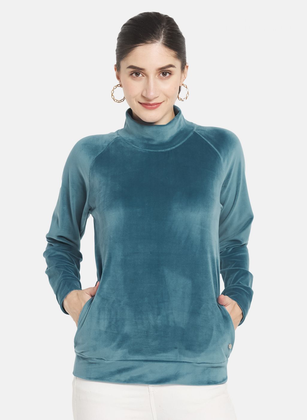 Women Blue Solid Sweatshirt