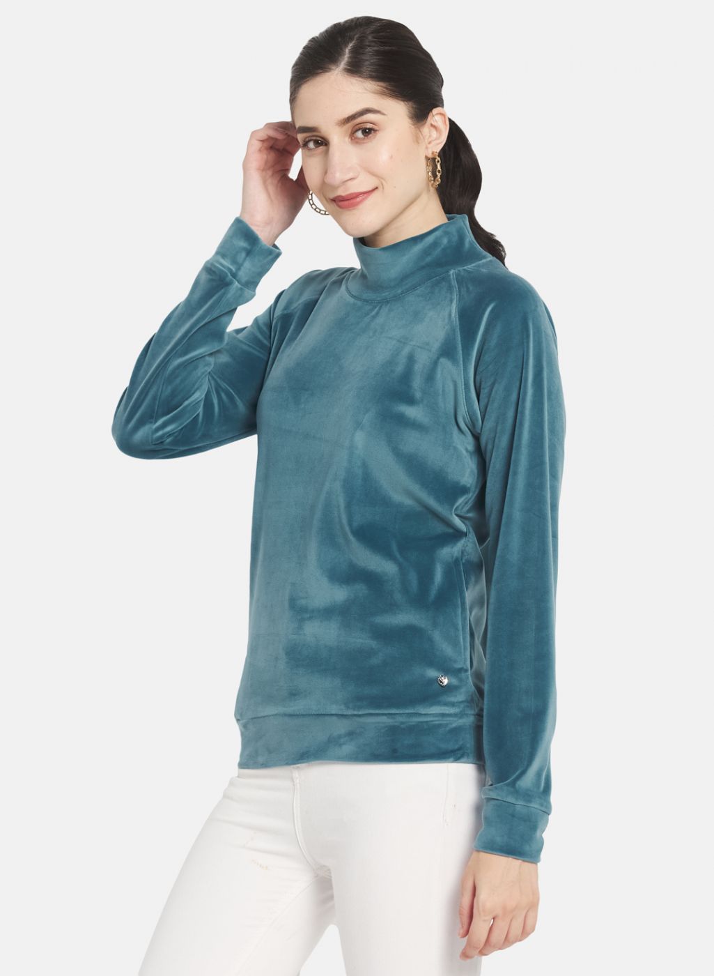 Women Blue Solid Sweatshirt