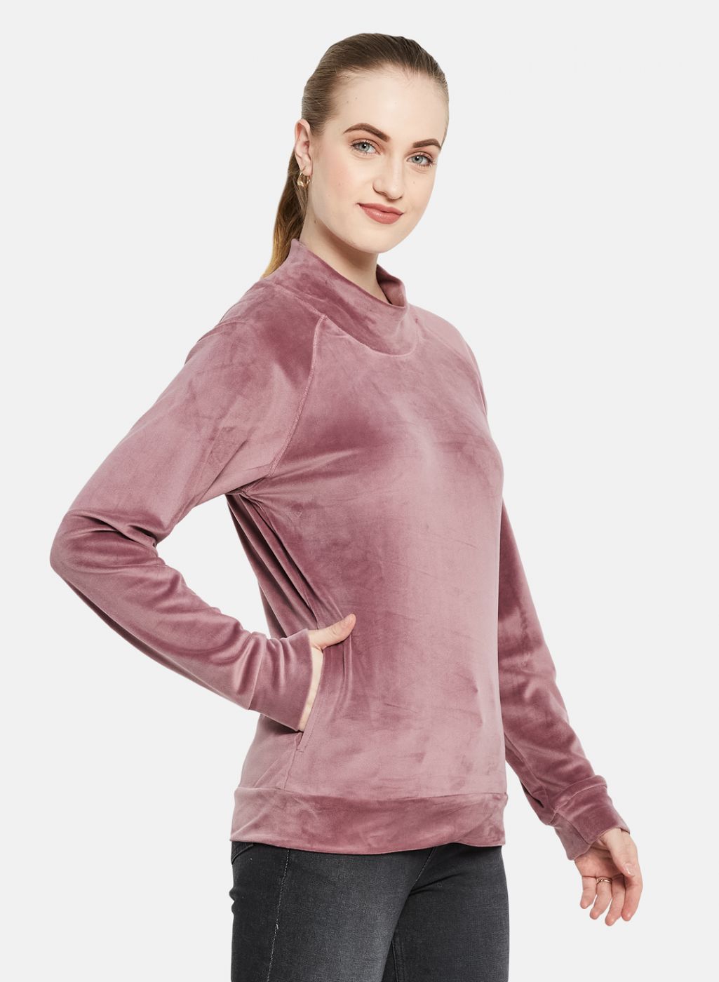 Women Purple Solid Sweatshirt