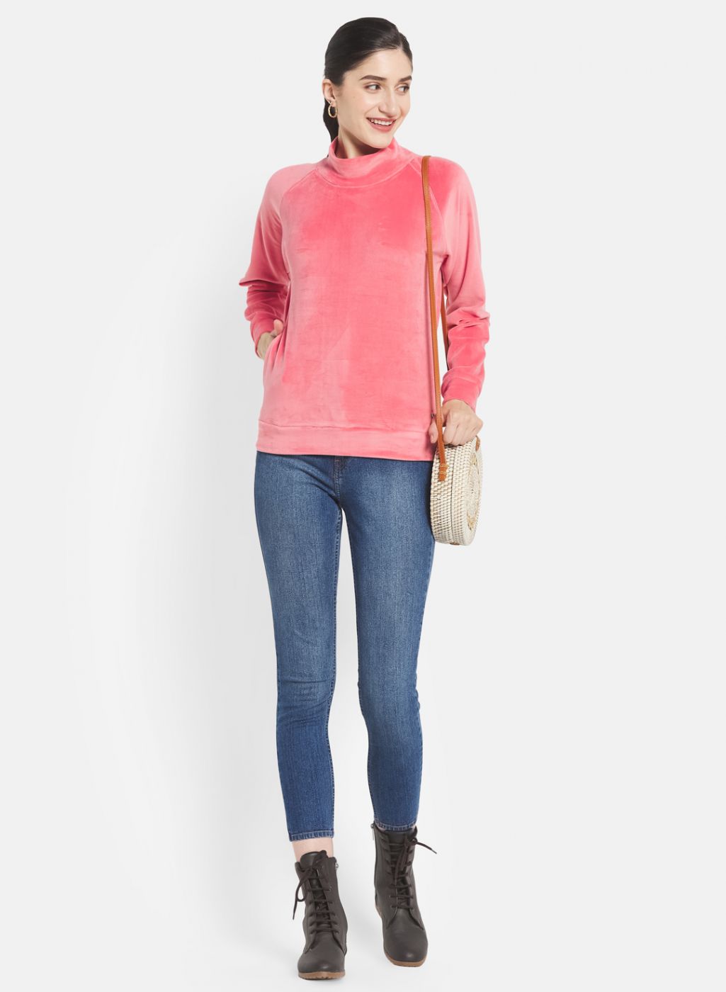 Women Pink Solid Sweatshirt