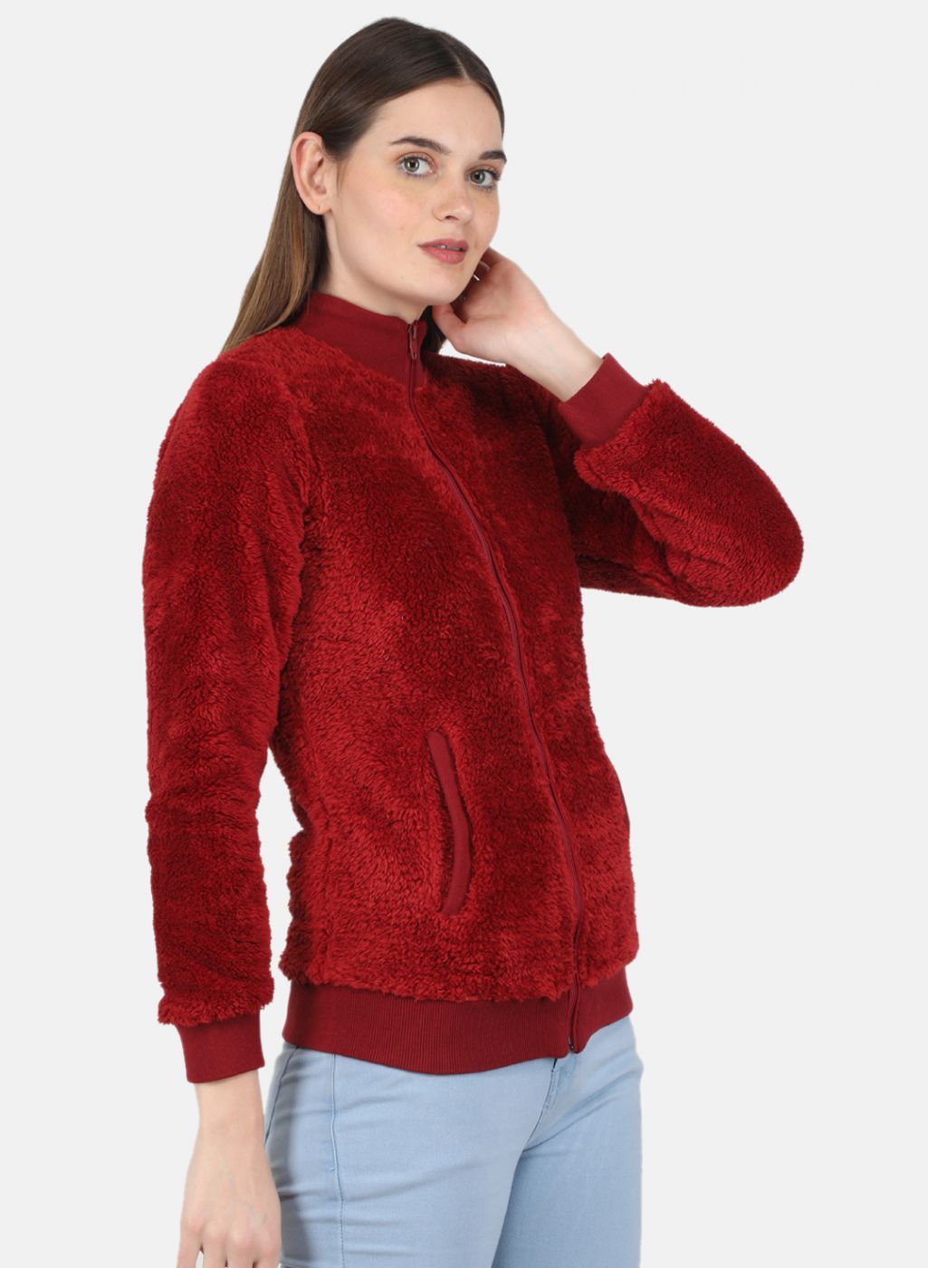 Women Maroon Solid Sweatshirt