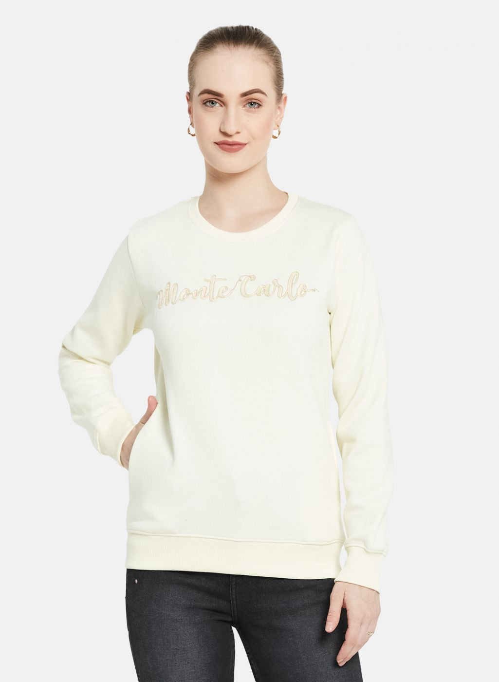 Women Off White Embroidered Sweatshirt