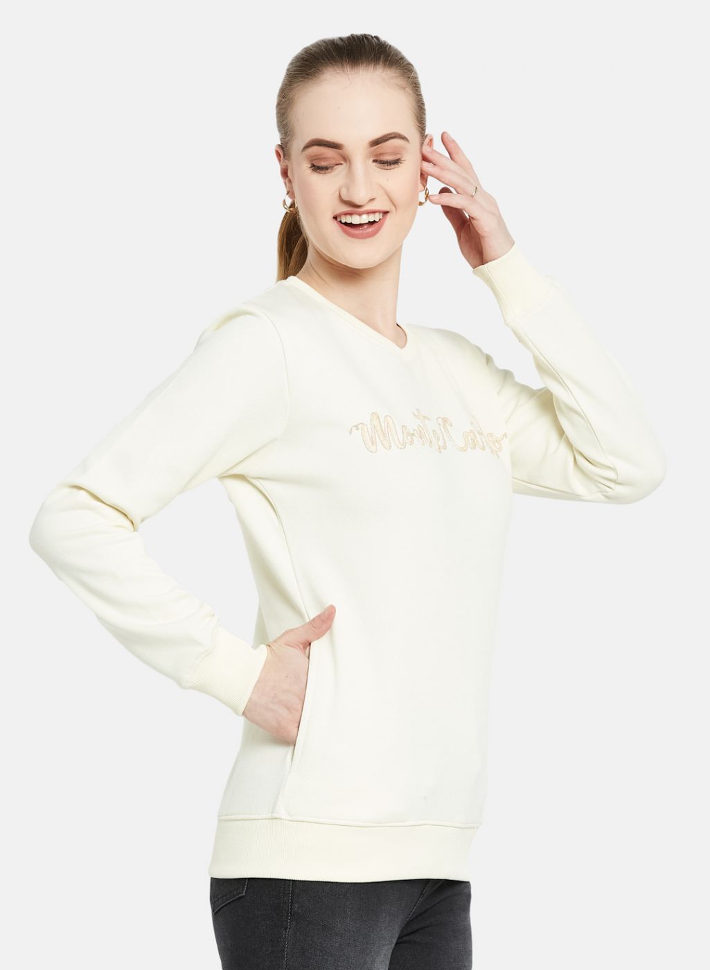 Women Off White Embroidered Sweatshirt