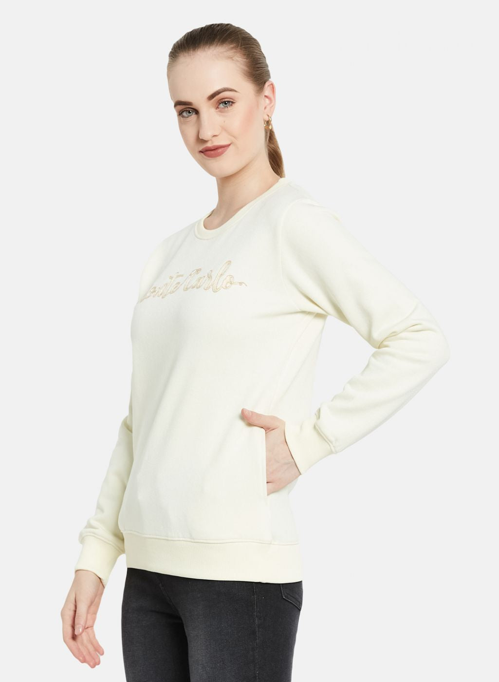 Women Off White Embroidered Sweatshirt