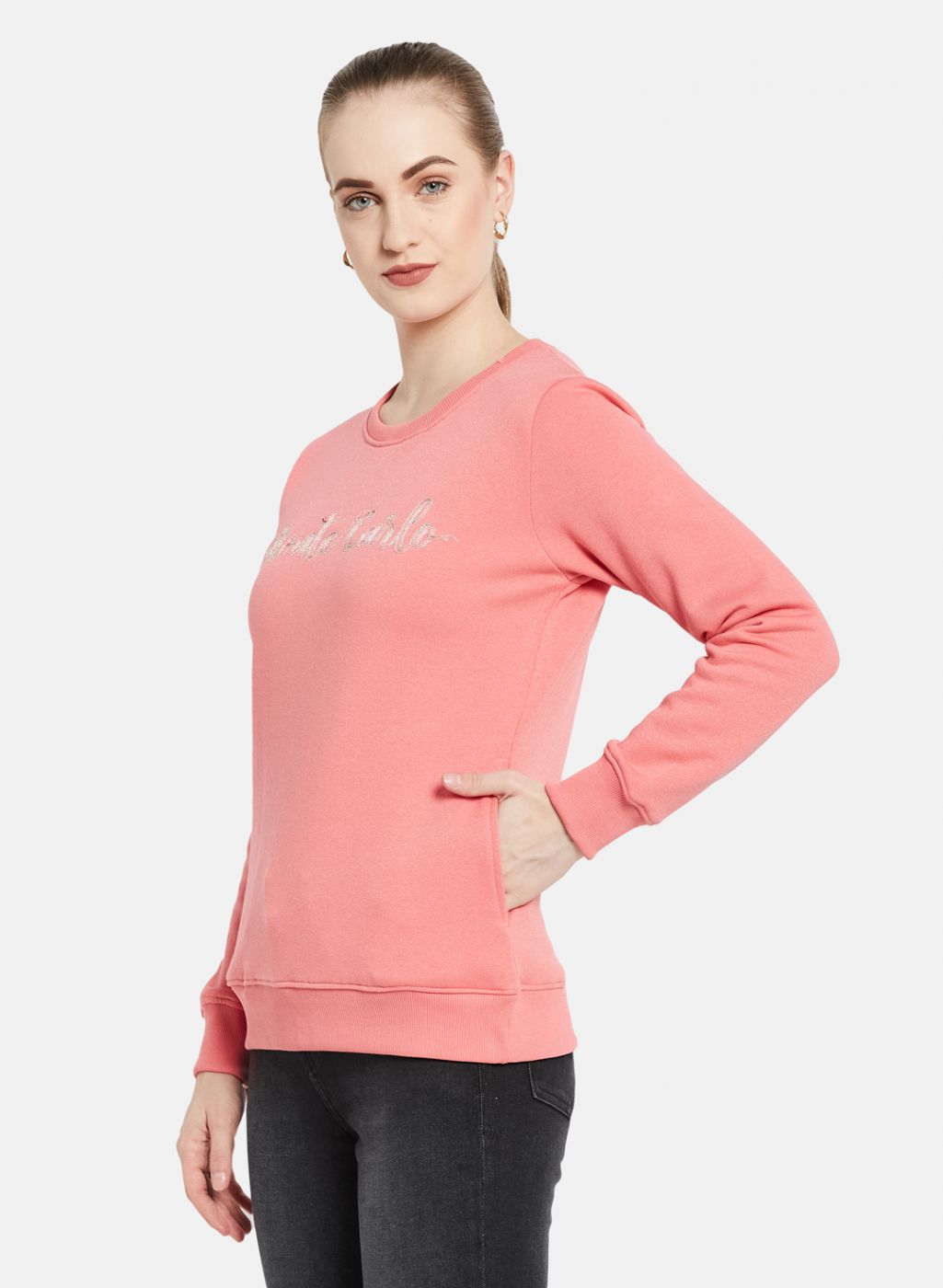 Women Pink Embroidered Sweatshirt