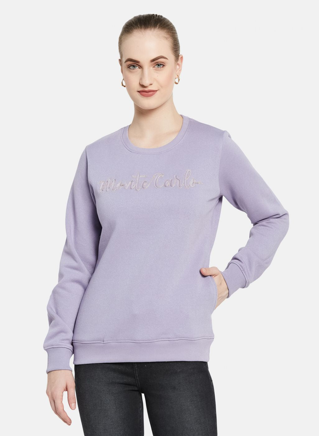 Women Purple Embroidered Sweatshirt