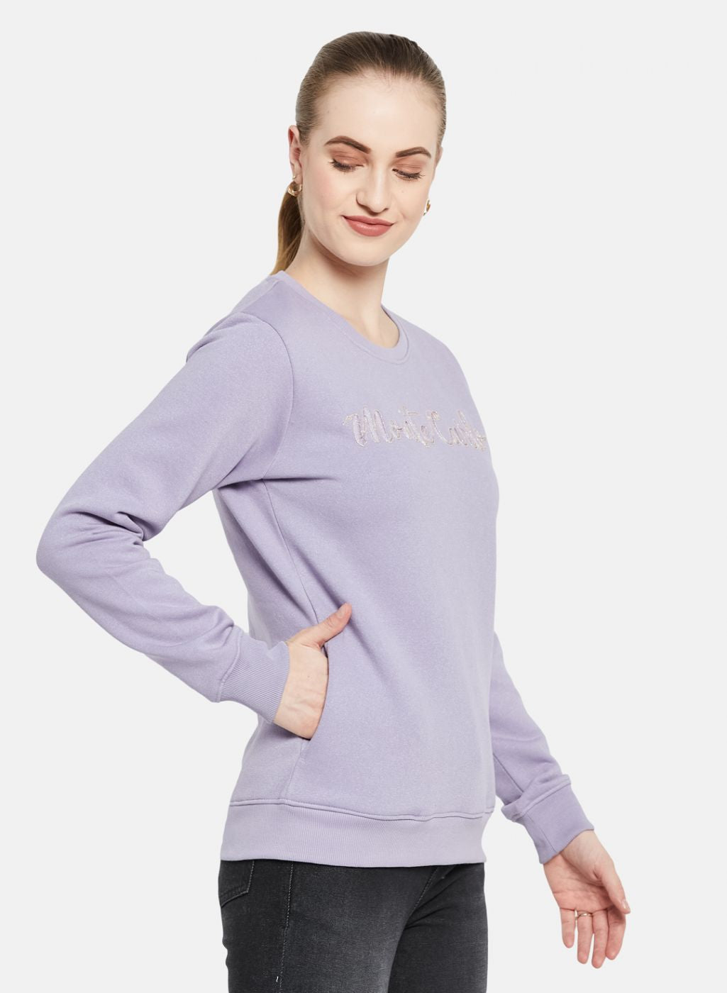 Women Purple Embroidered Sweatshirt