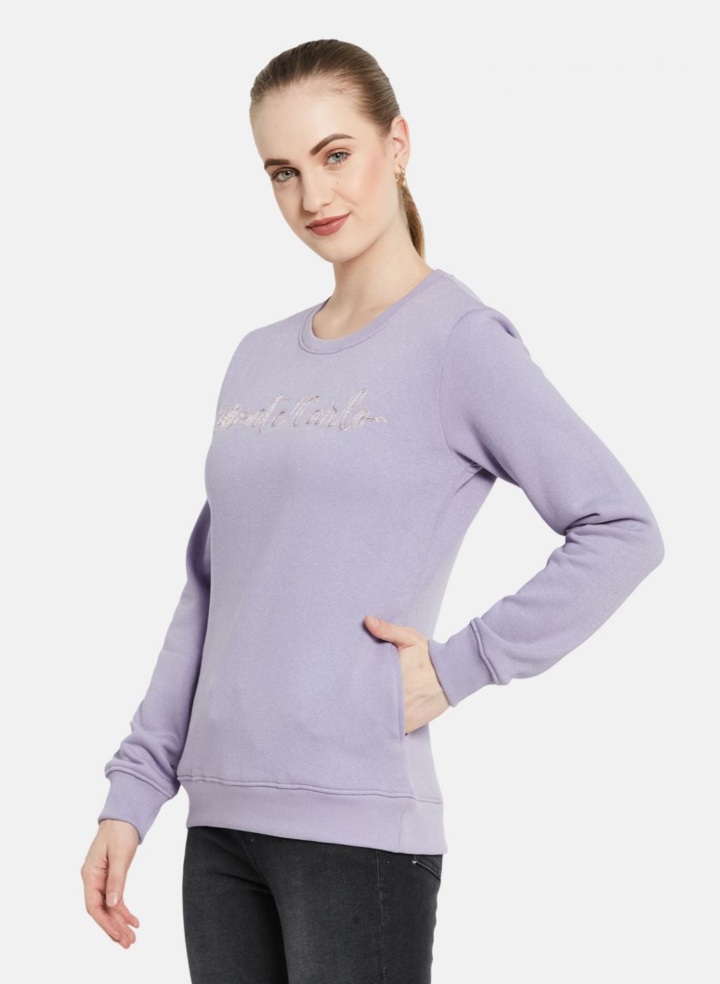 Women Purple Embroidered Sweatshirt