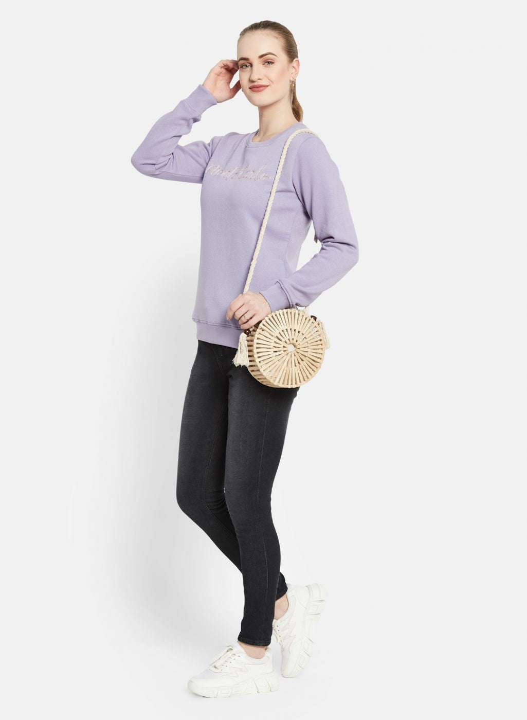 Women Purple Embroidered Sweatshirt