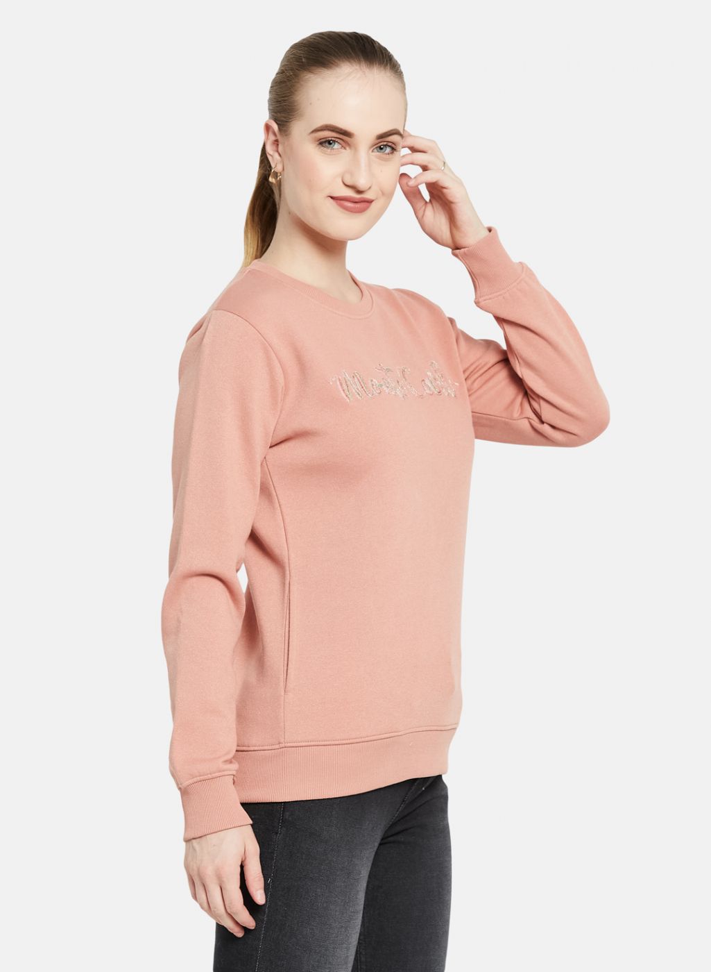 Women Beige Embroidered Sweatshirt