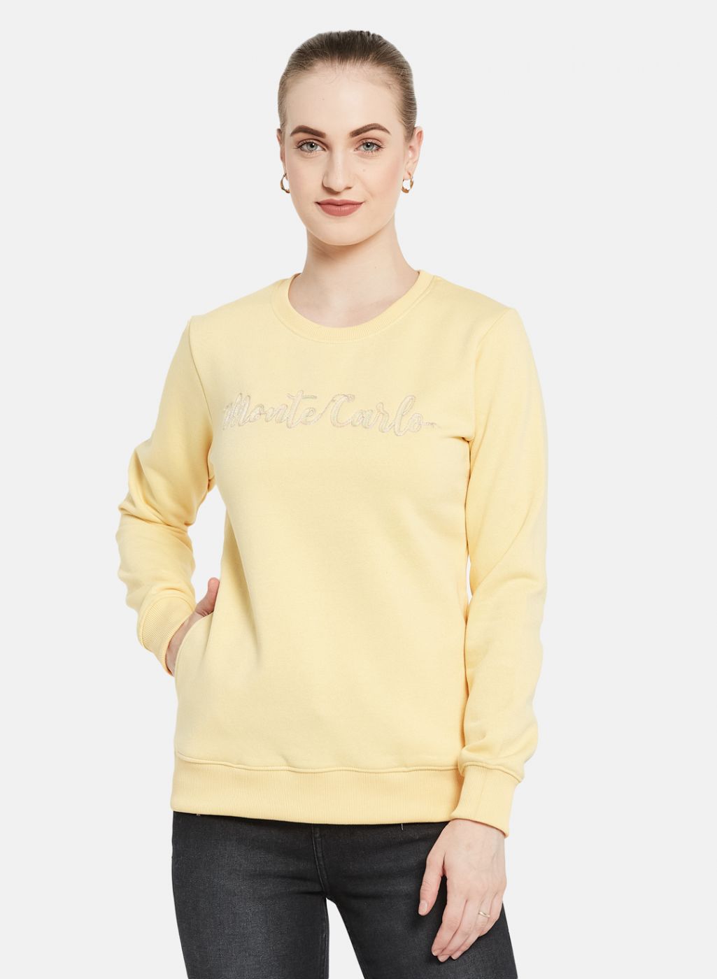 Women Yellow Embroidered Sweatshirt