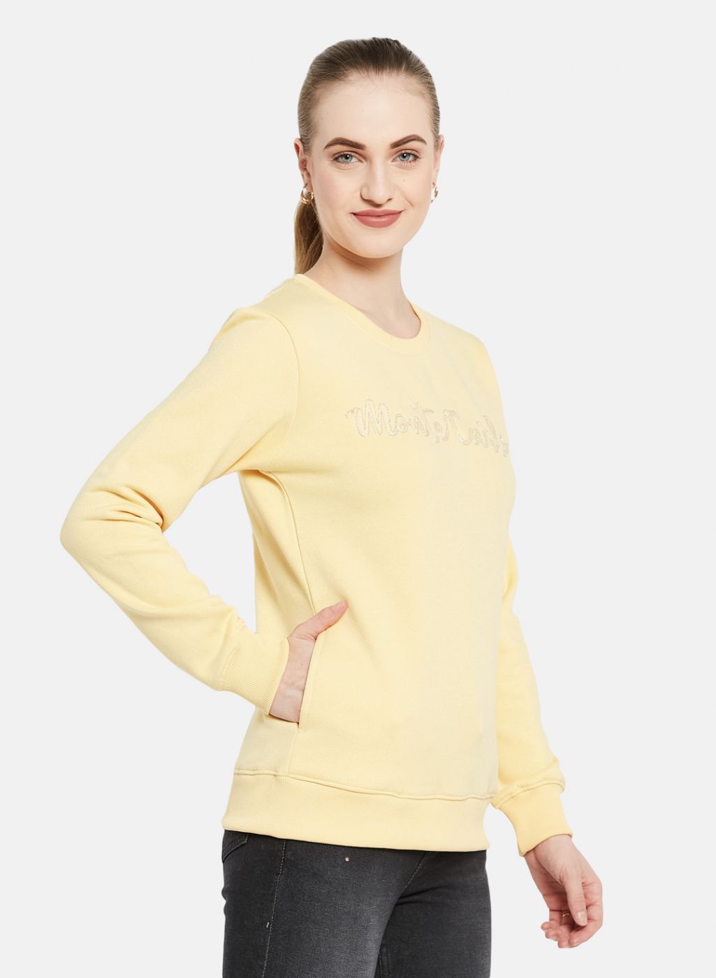 Women Yellow Embroidered Sweatshirt