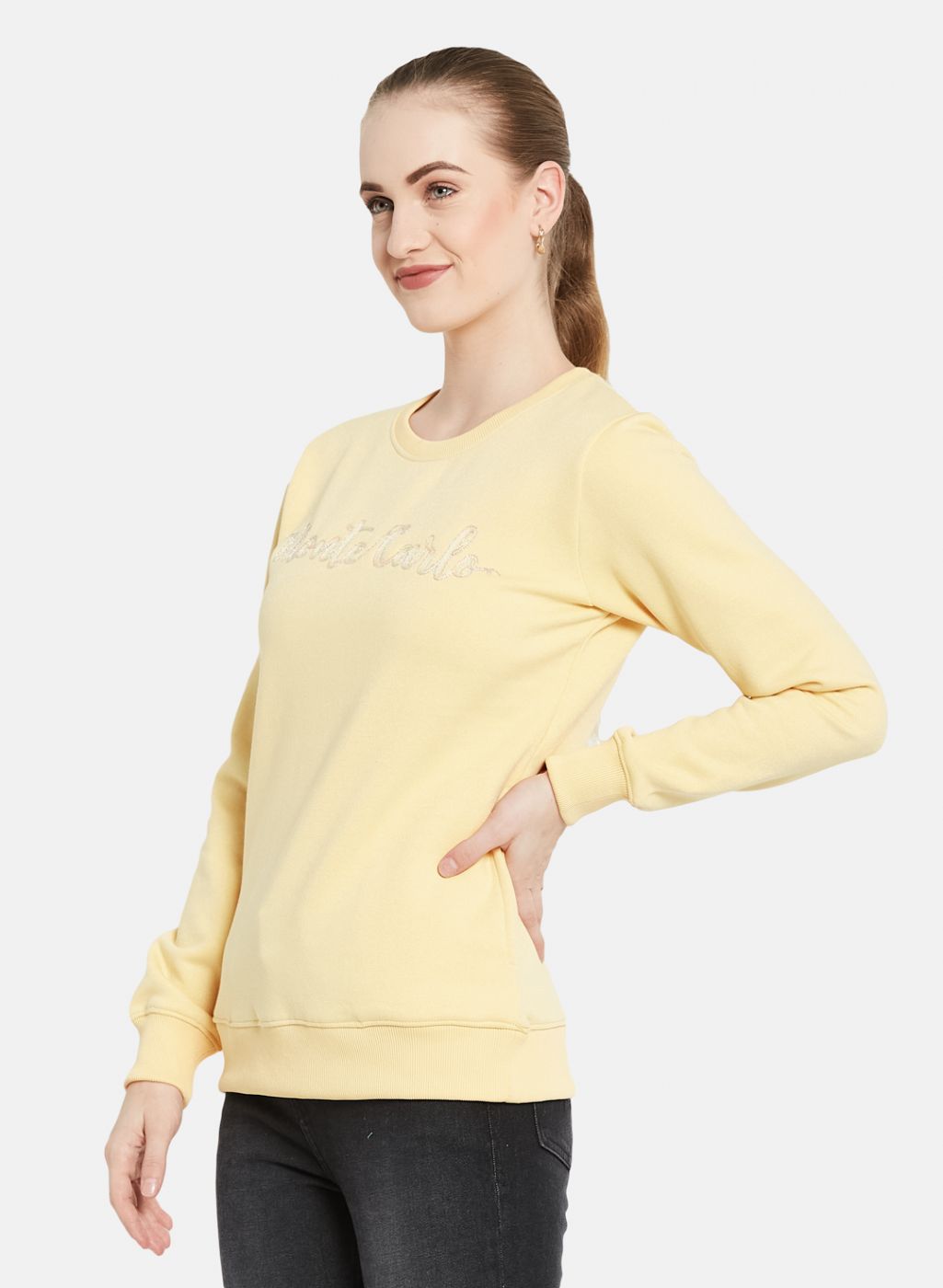 Women Yellow Embroidered Sweatshirt