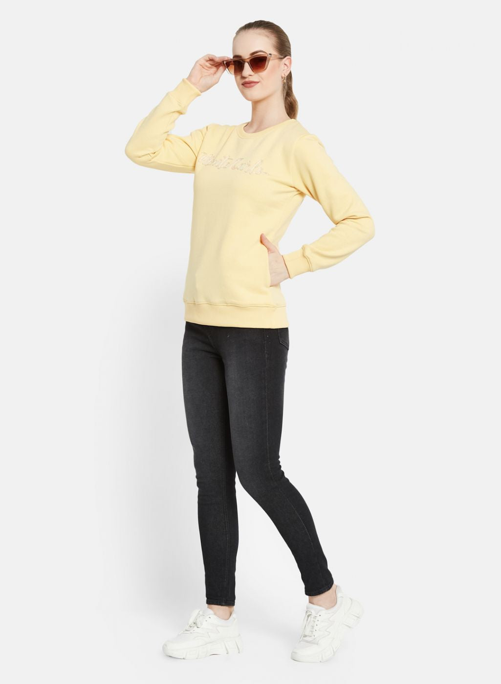 Women Yellow Embroidered Sweatshirt