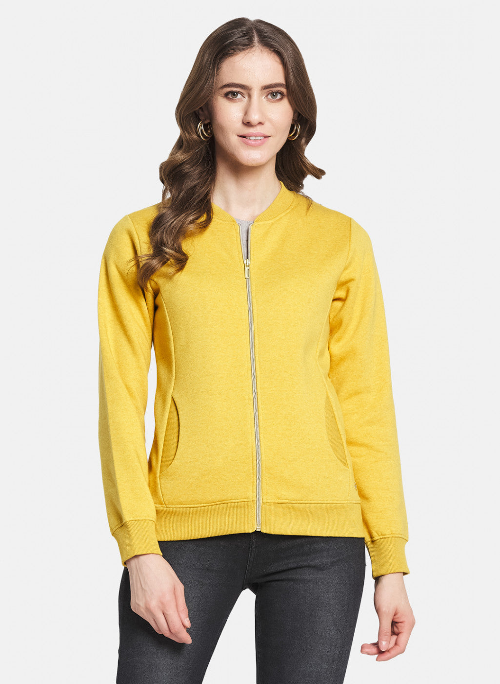 Women Yellow Solid Sweatshirt