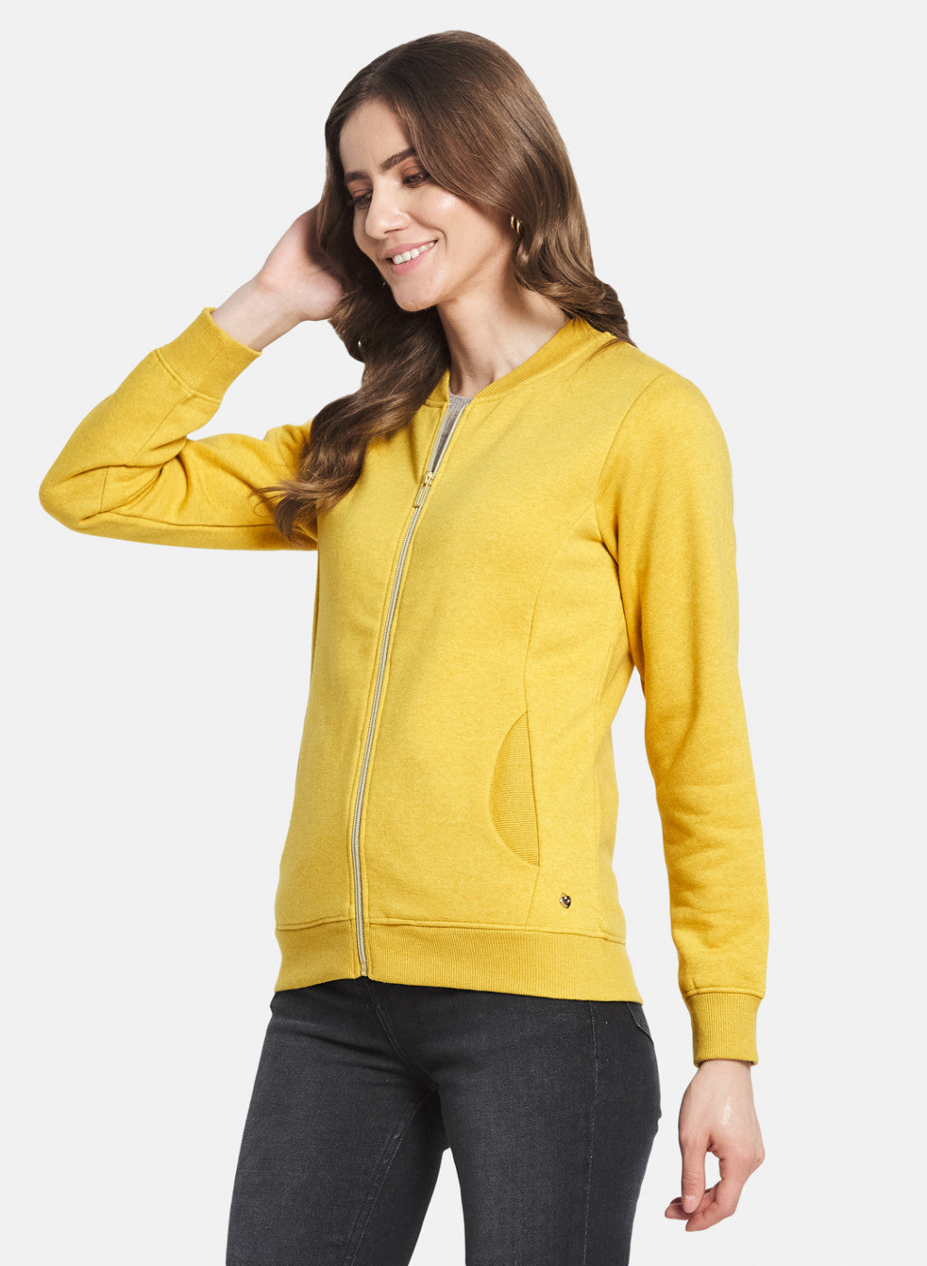 Women Yellow Solid Sweatshirt