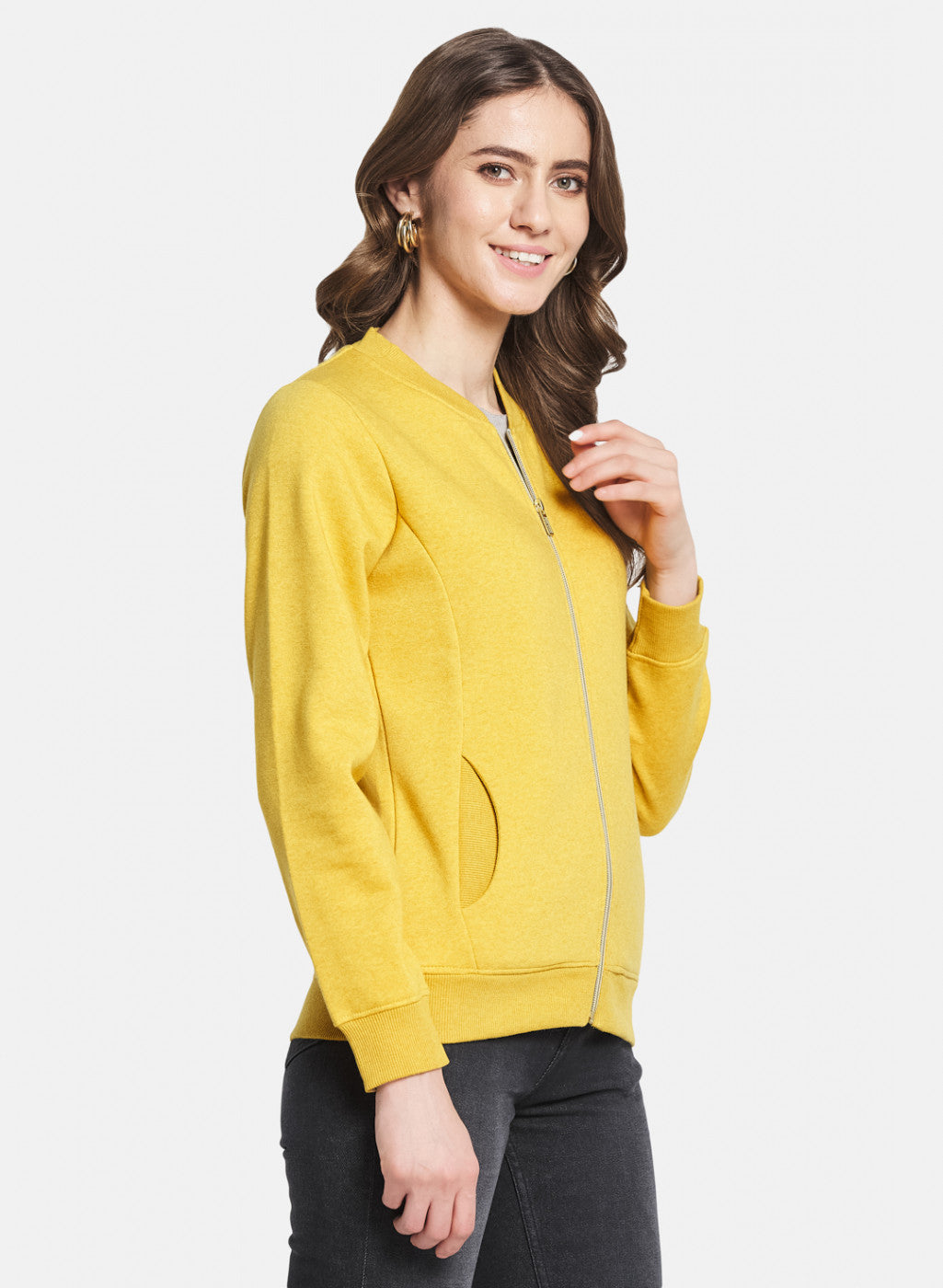 Women Yellow Solid Sweatshirt