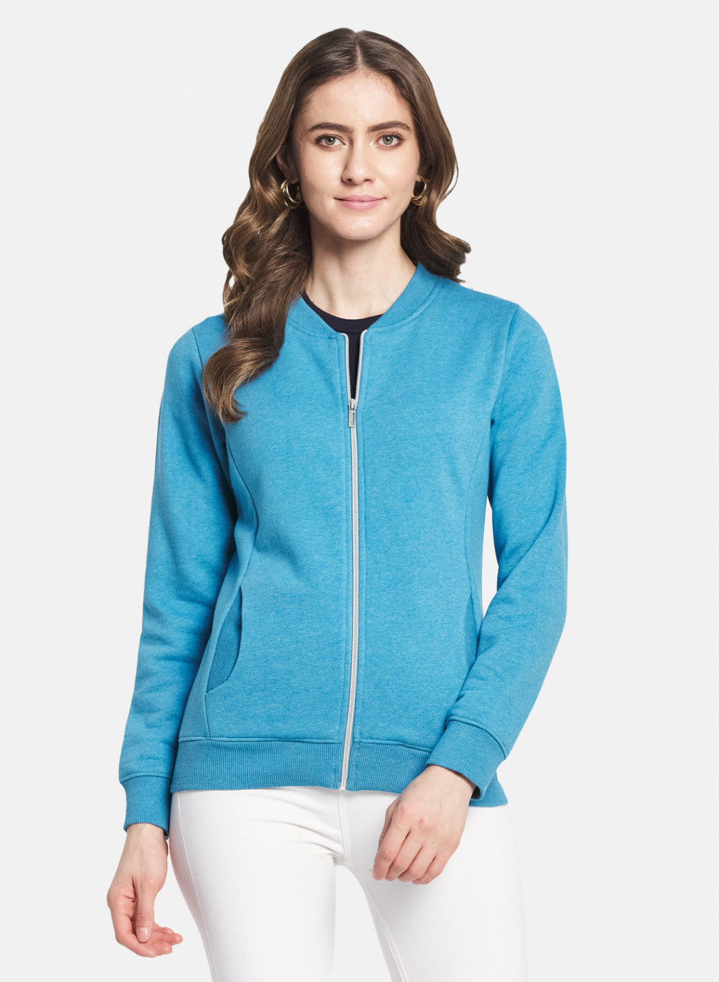 Women Blue Solid Sweatshirt