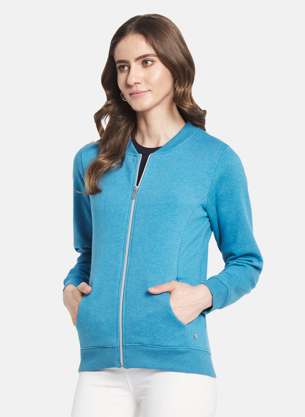 Women Blue Solid Sweatshirt