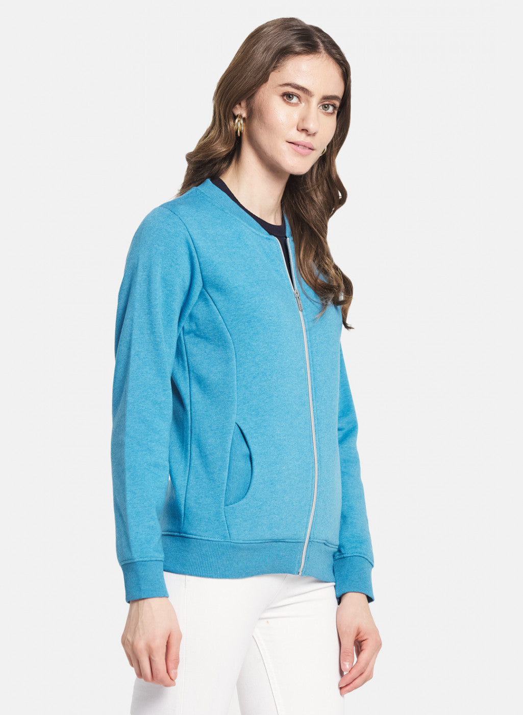 Women Blue Solid Sweatshirt