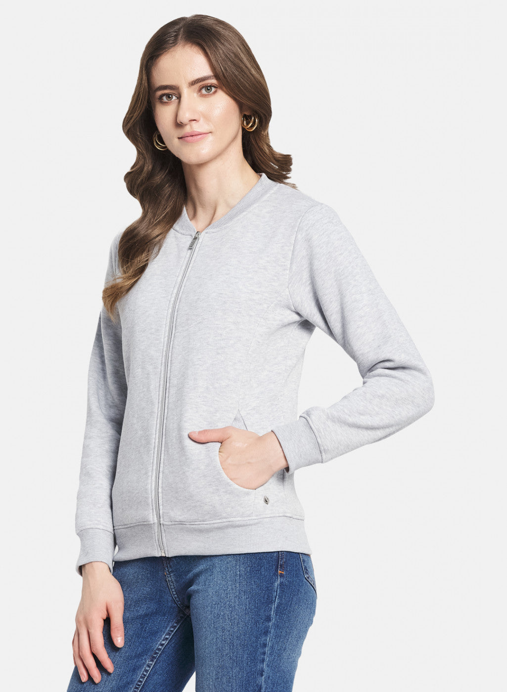 Women Grey Solid Sweatshirt