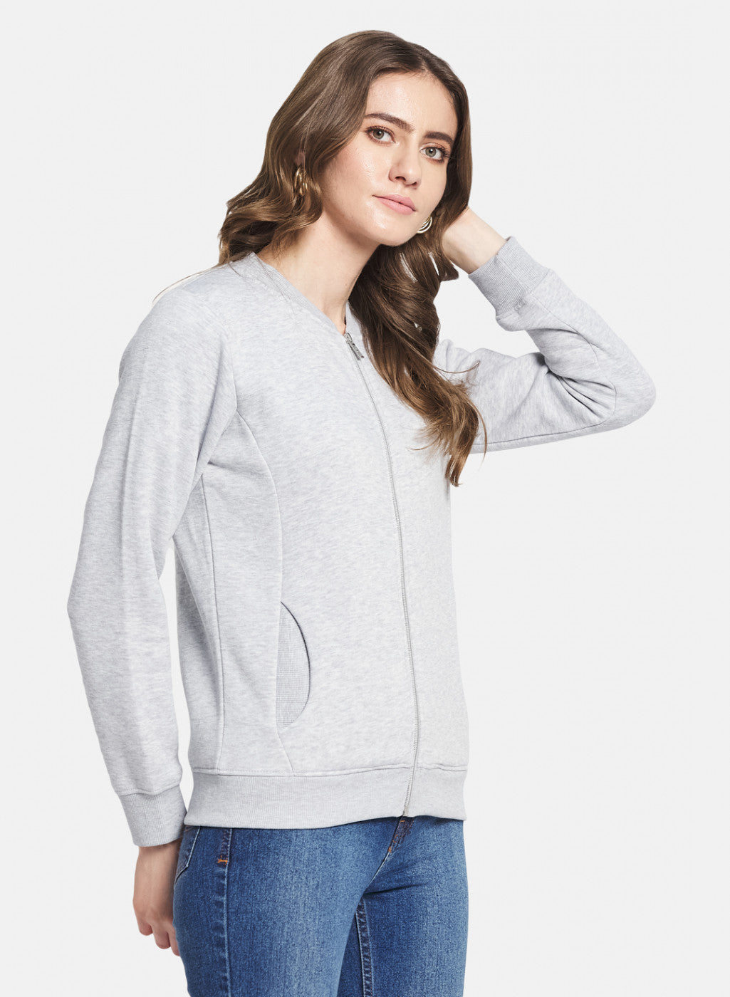 Women Grey Solid Sweatshirt