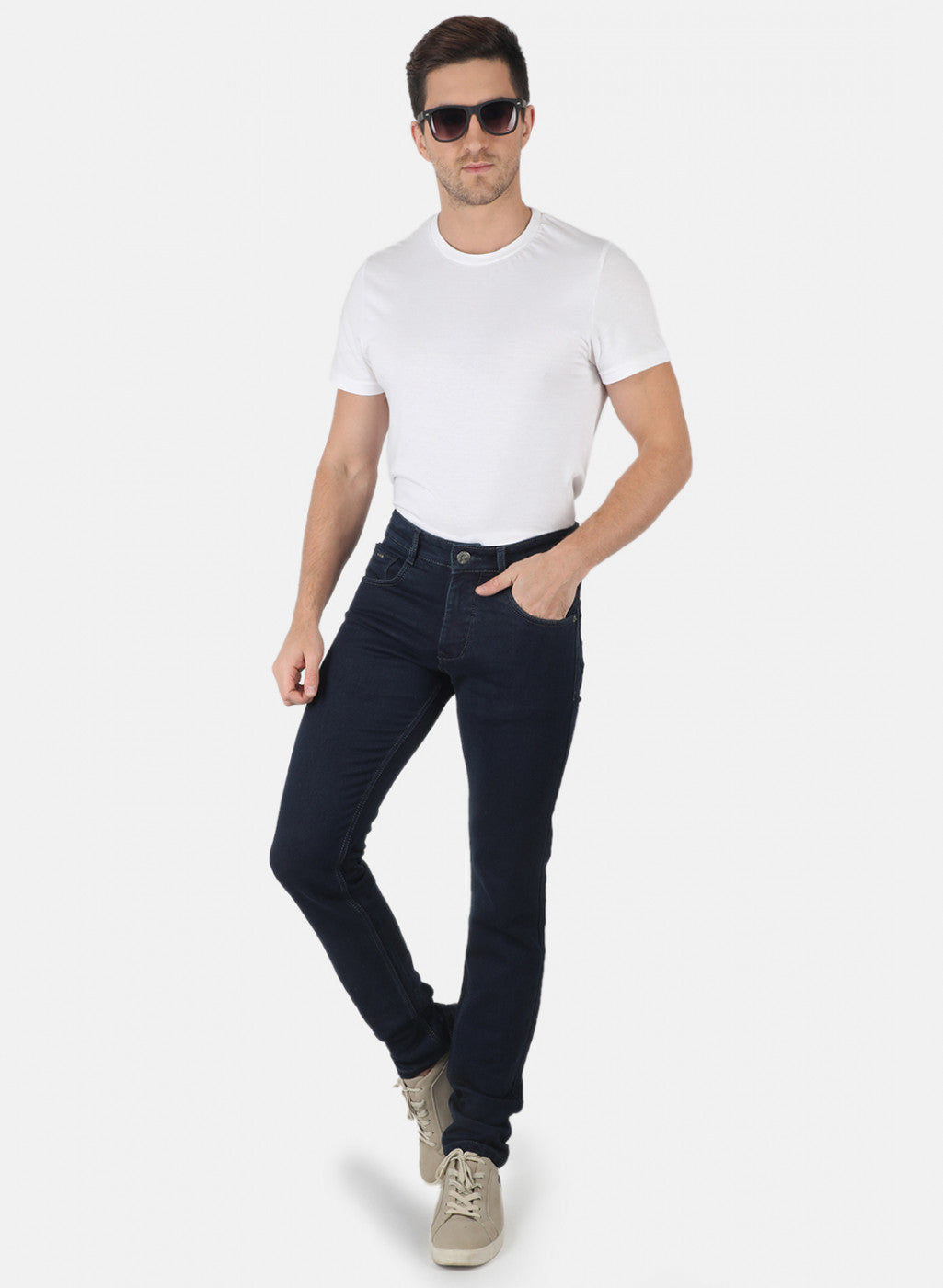 Men Navy Blue Narrow Fit Denim