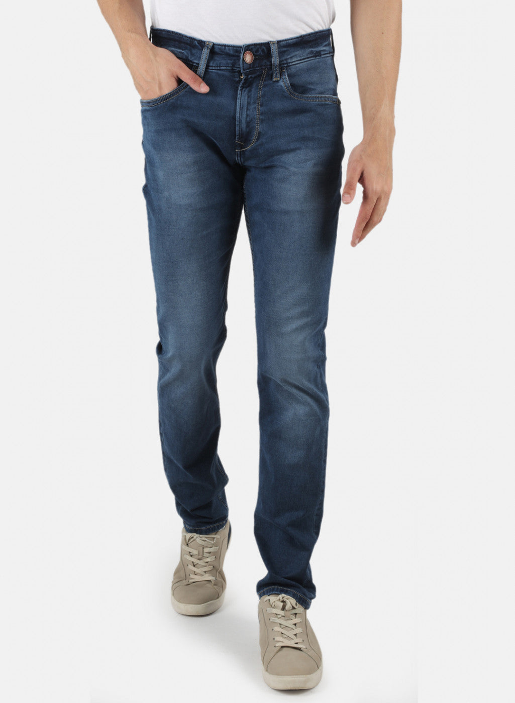 Men Navy Blue Narrow Fit Denim