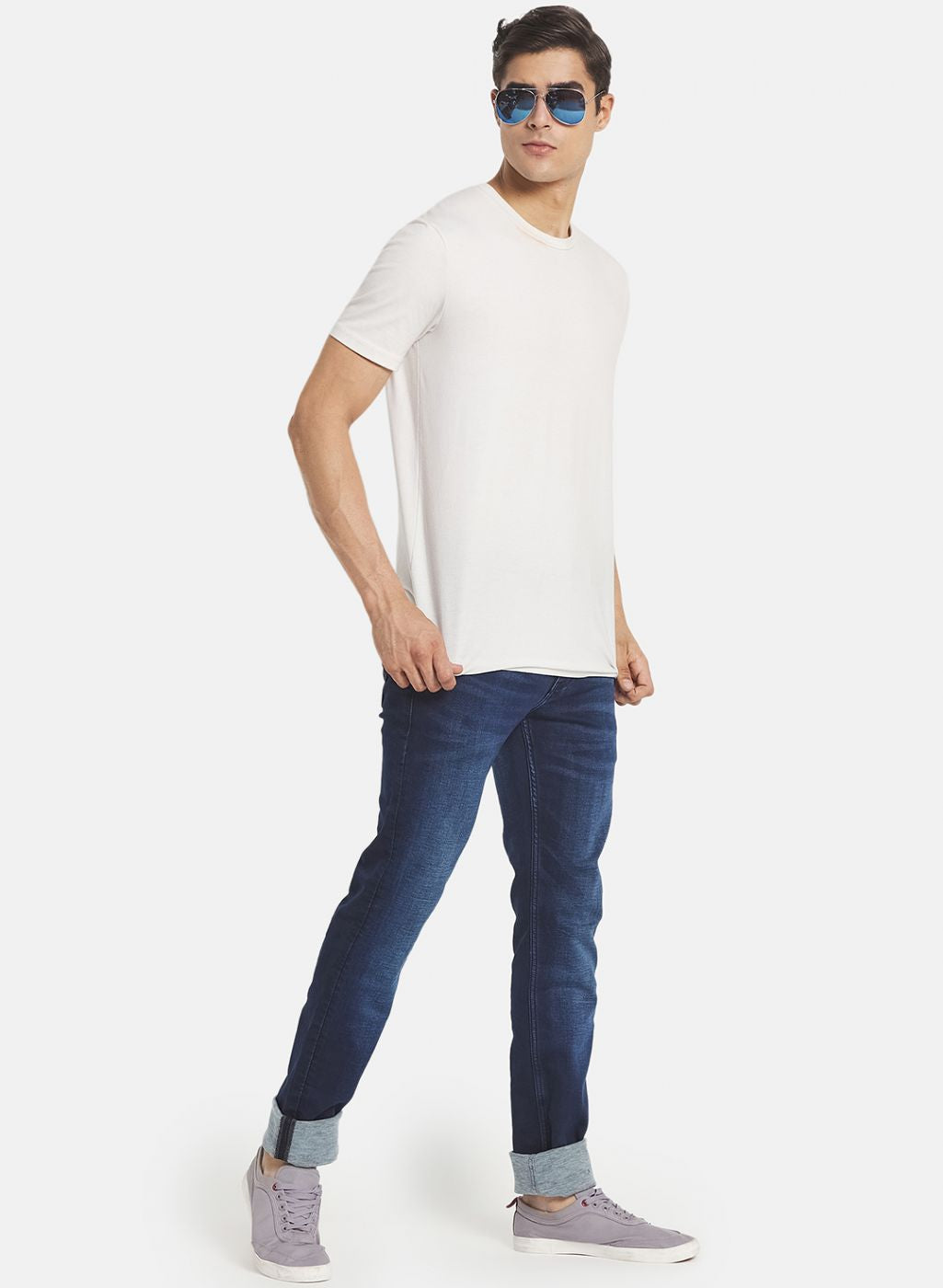 Men Navy Blue Narrow Fit Denim