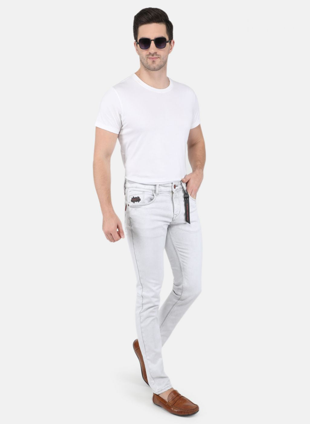 Men White Narrow Fit Denim