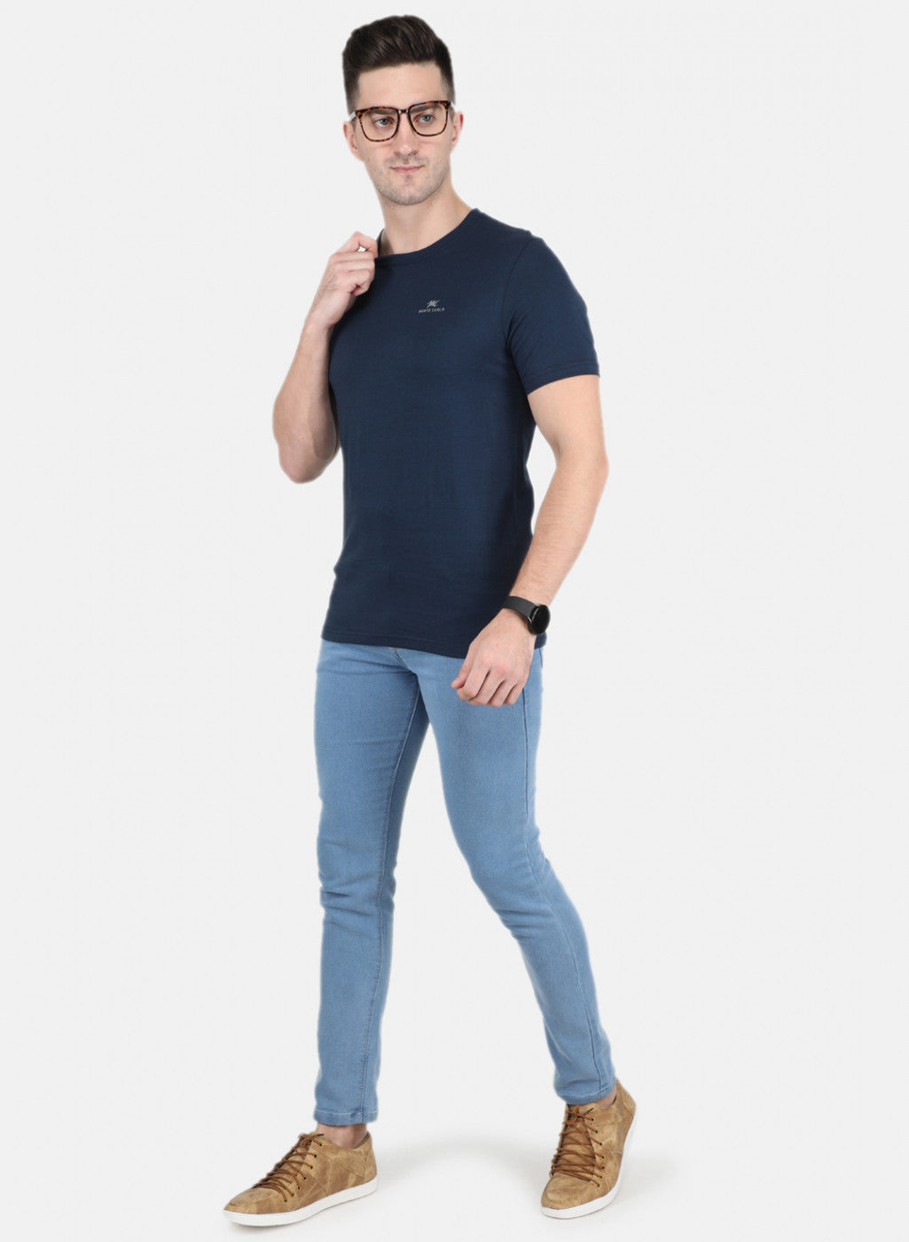 Men Blue Solid T-Shirt