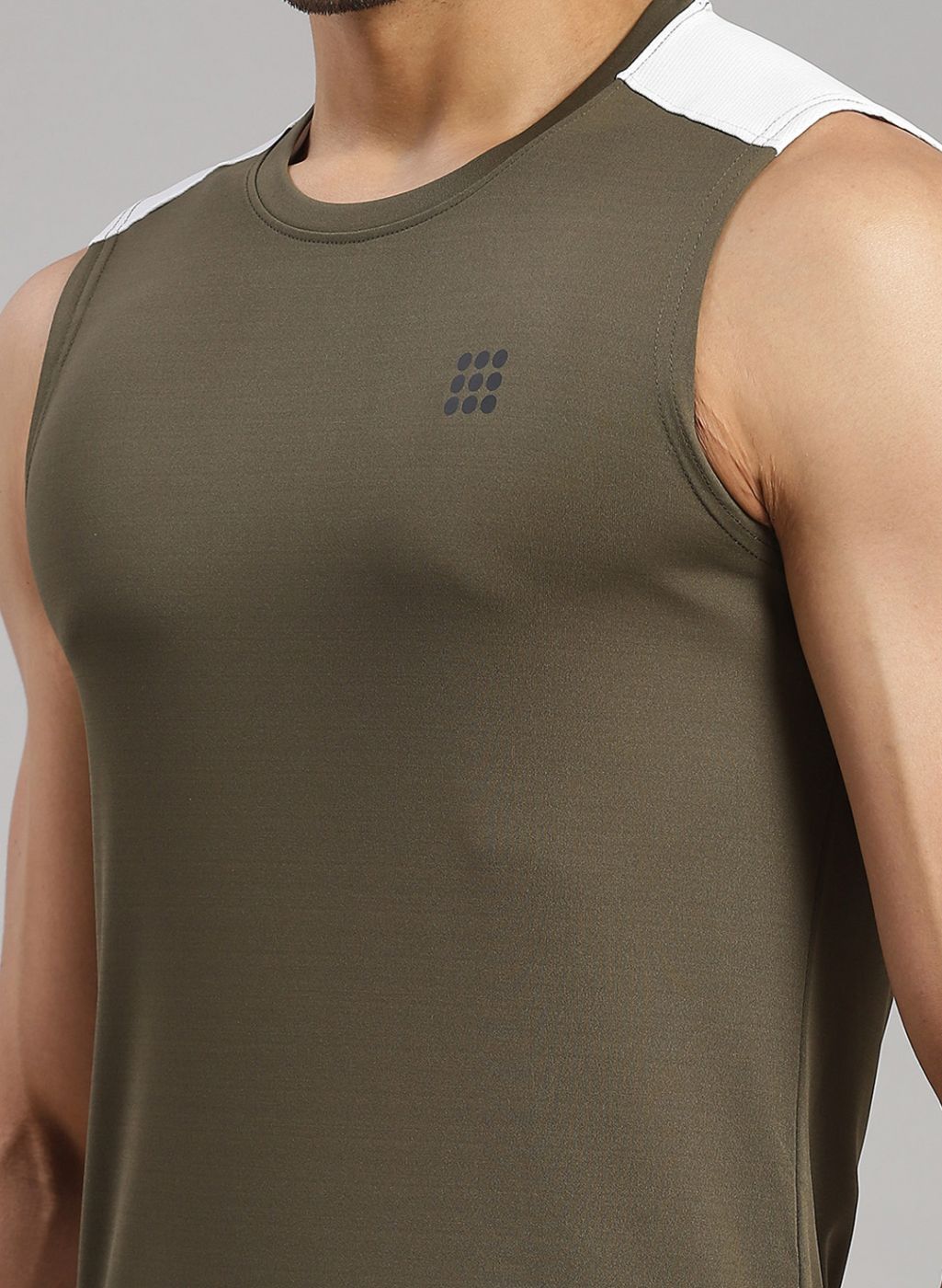 Men Olive Sleeveless T-Shirt