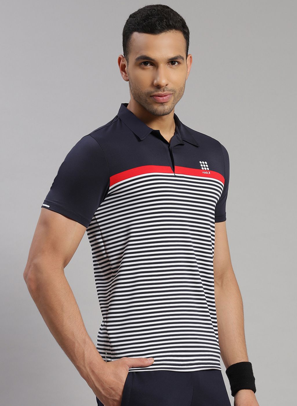 Men NAvy Blue & White Stripe T-Shirt