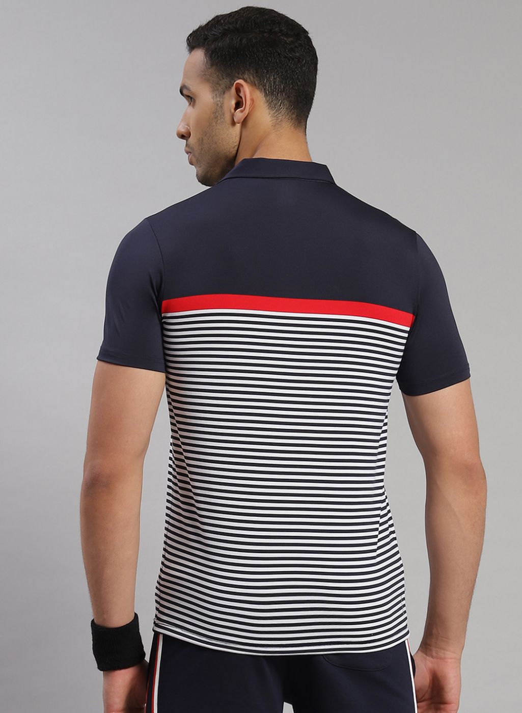 Men NAvy Blue & White Stripe T-Shirt