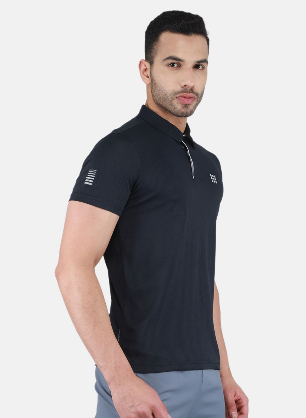 Men NAvy Blue Self Design T-Shirt