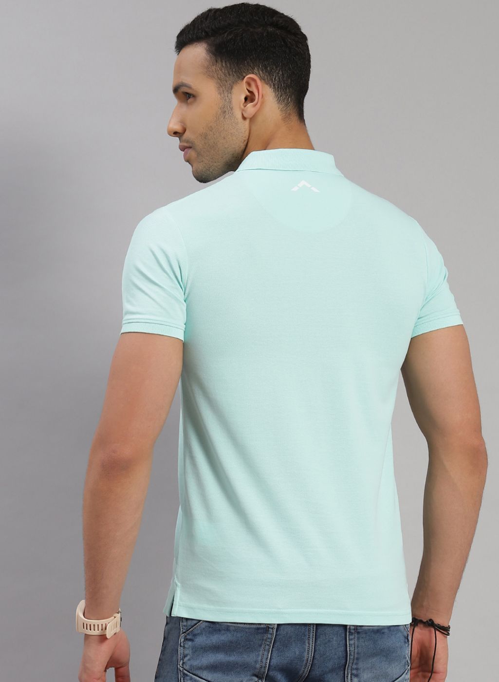 Men Sea Blue Solid T-Shirt