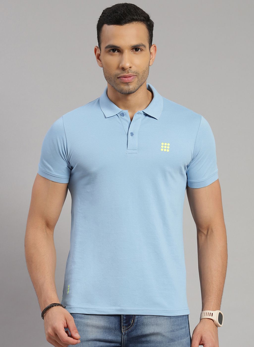 Men Sky Blue Solid T-Shirt