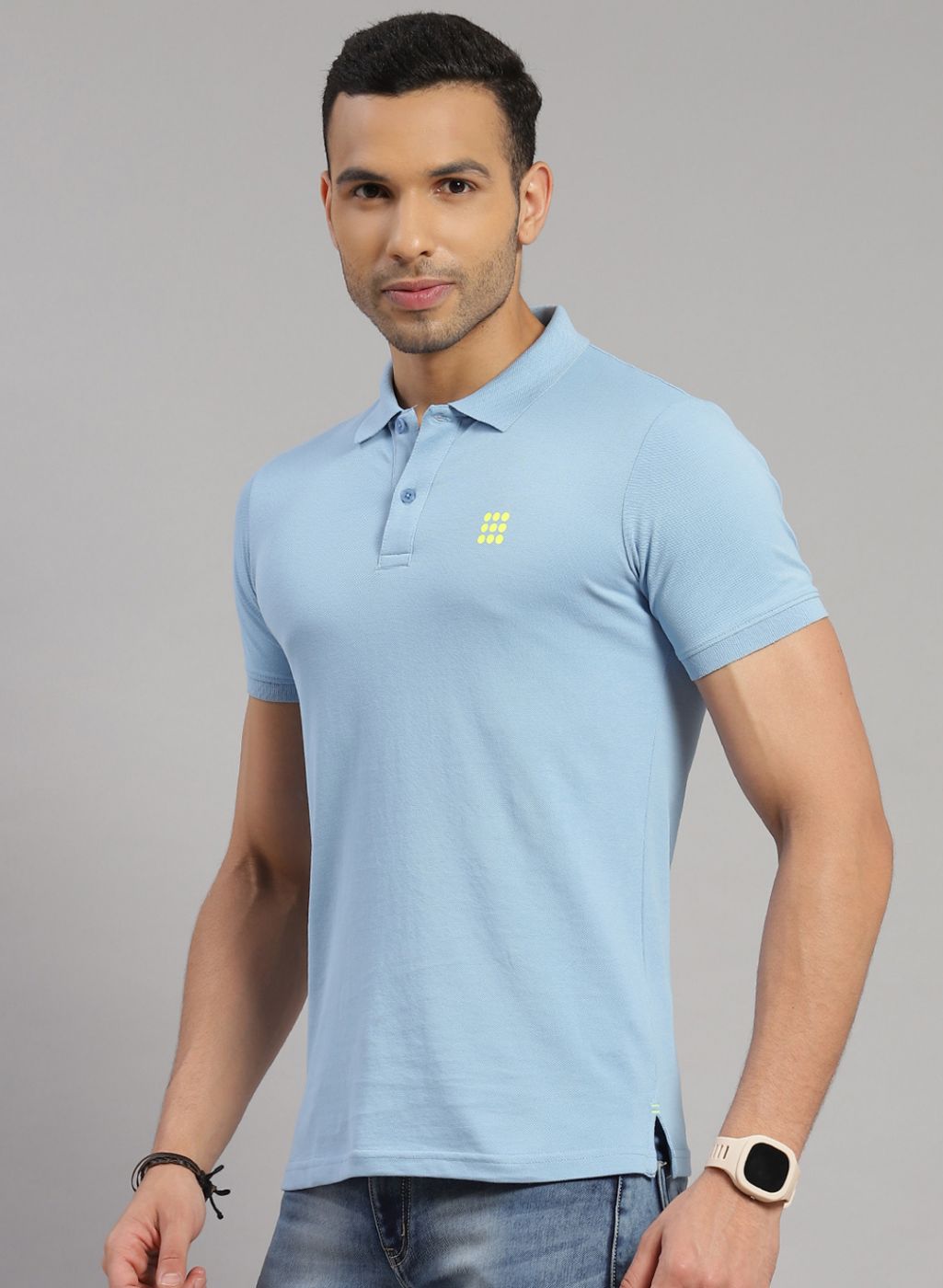 Men Sky Blue Solid T-Shirt