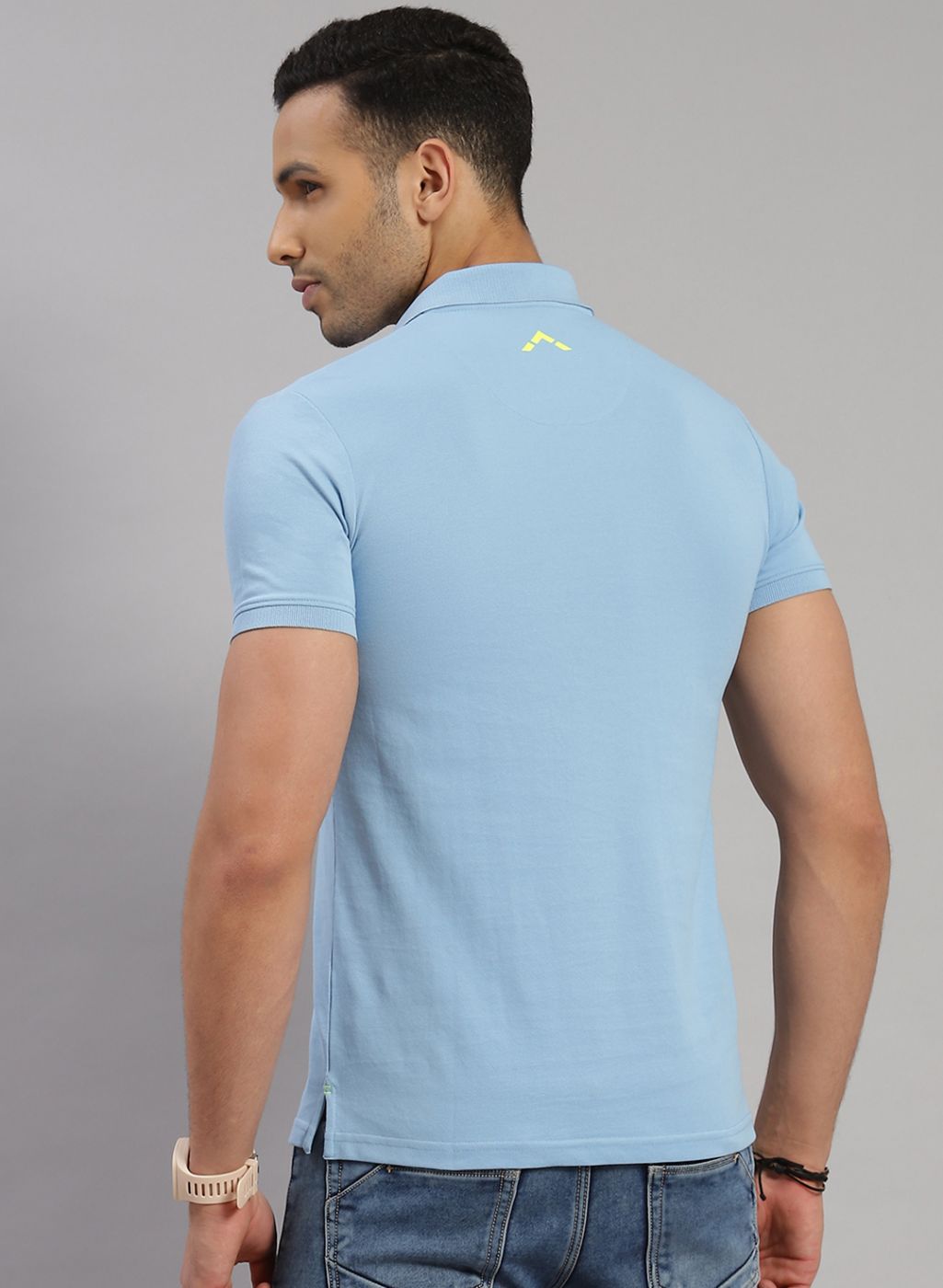 Men Sky Blue Solid T-Shirt