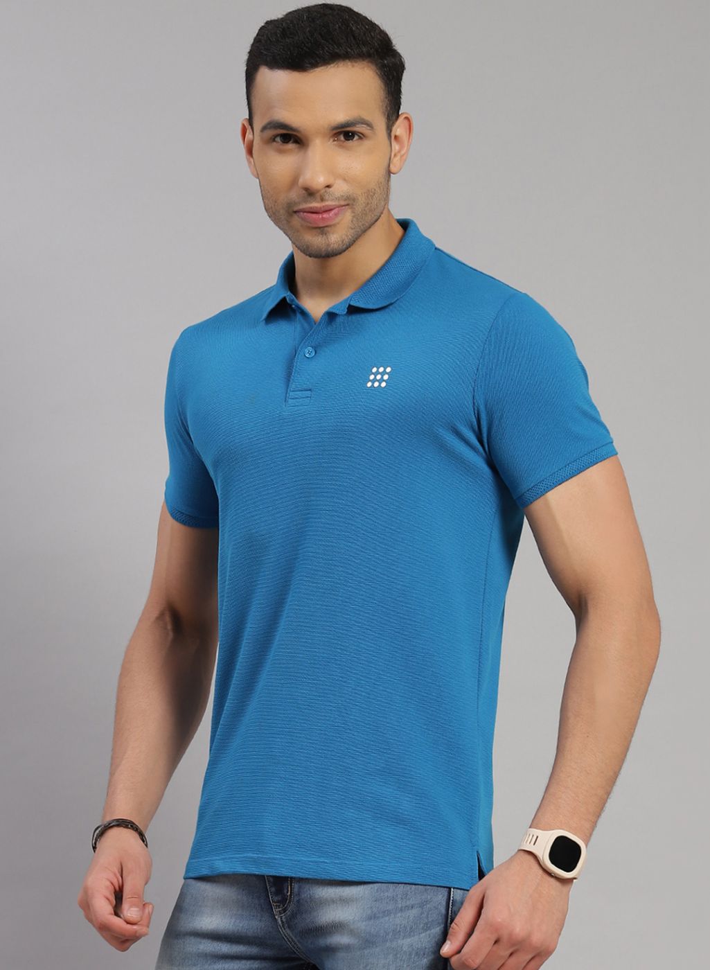 Men Turquoise Blue Solid T-Shirt