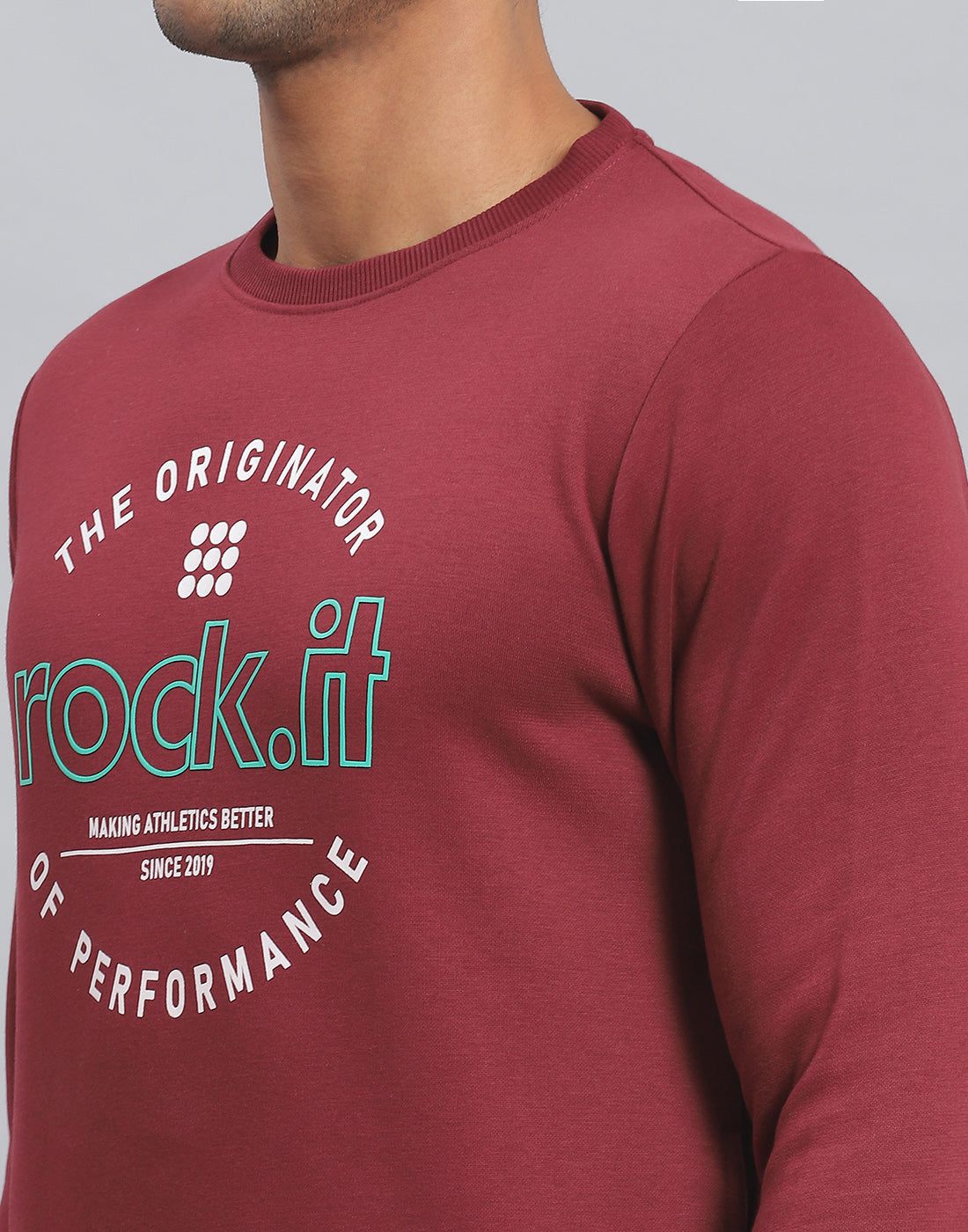 Men Maroon Solid Round Neck Full Sleeve Sweatshirt