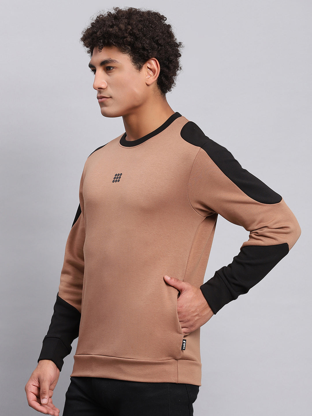 Buy Men Brown Solid Round Neck Full Sleeve Sweatshirts Online in