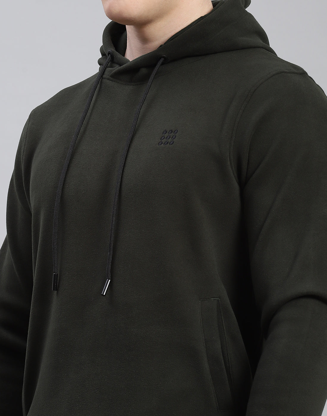 Men Olive Solid Hooded Full Sleeve Sweatshirt