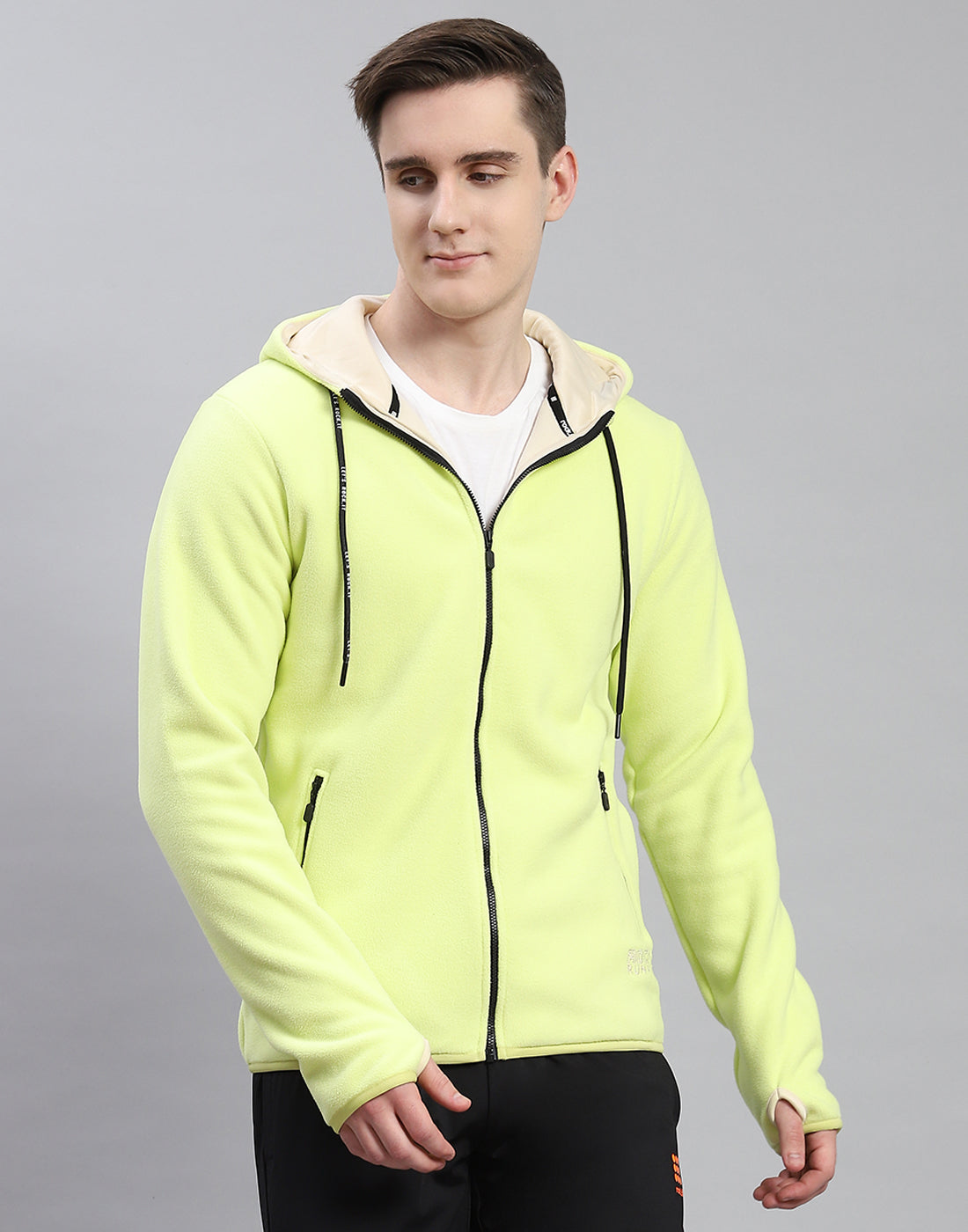 Men Green Solid Hooded Full Sleeve Sweatshirt