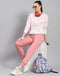 Women Pink Printed Round Neck Full Sleeve Tracksuit