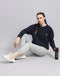 Women Navy Blue Solid Round Neck Full Sleeve Sweatshirt