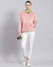 Women Peach Solid Hooded Full Sleeve Sweatshirt