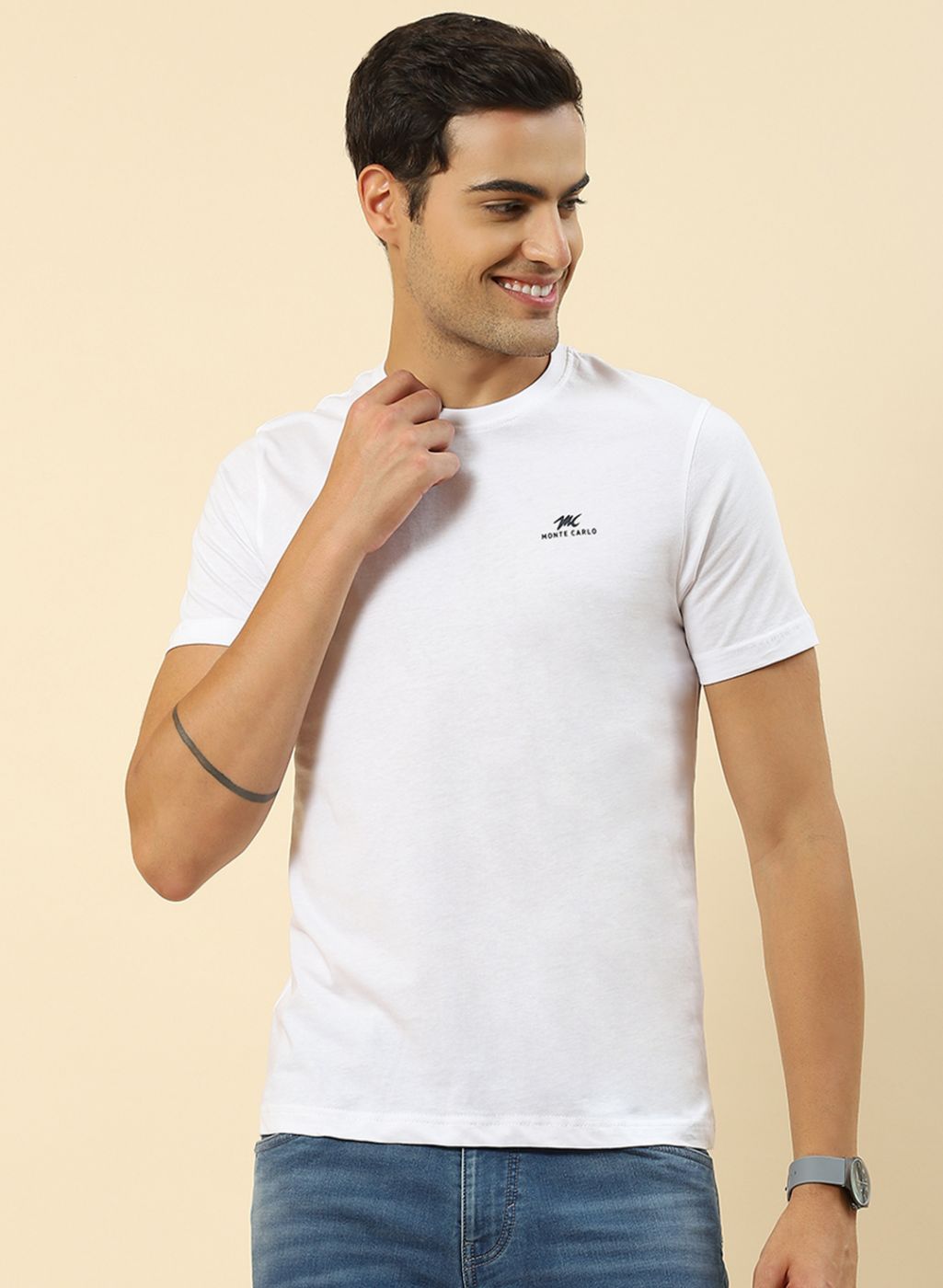 Men White Plain T-Shirt