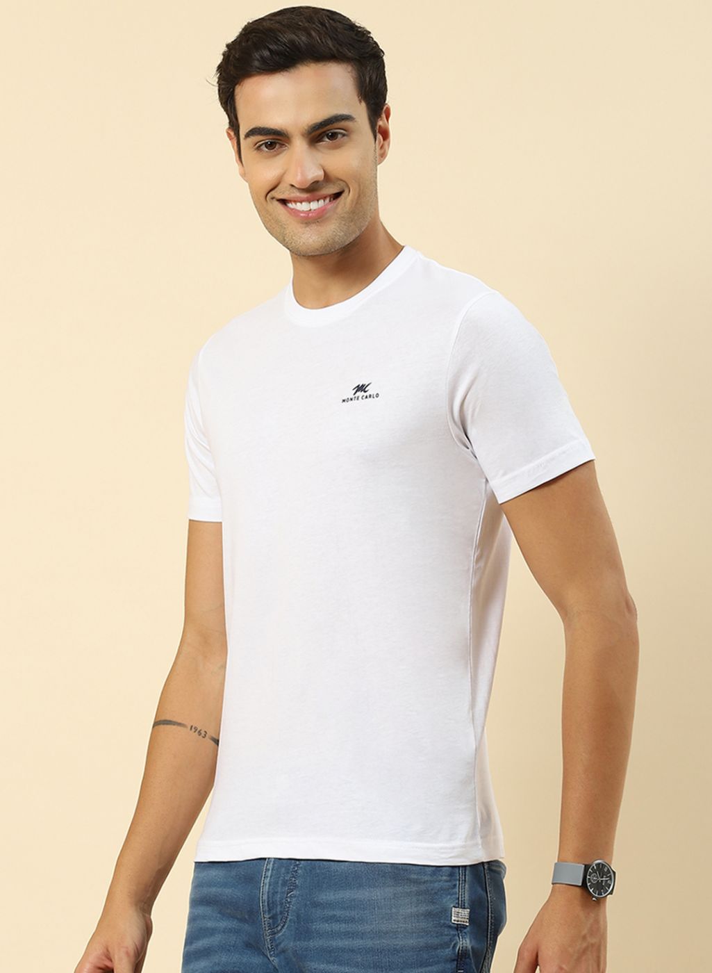 Men White Plain T-Shirt