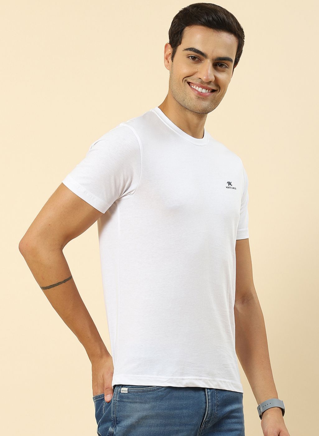 Men White Plain T-Shirt